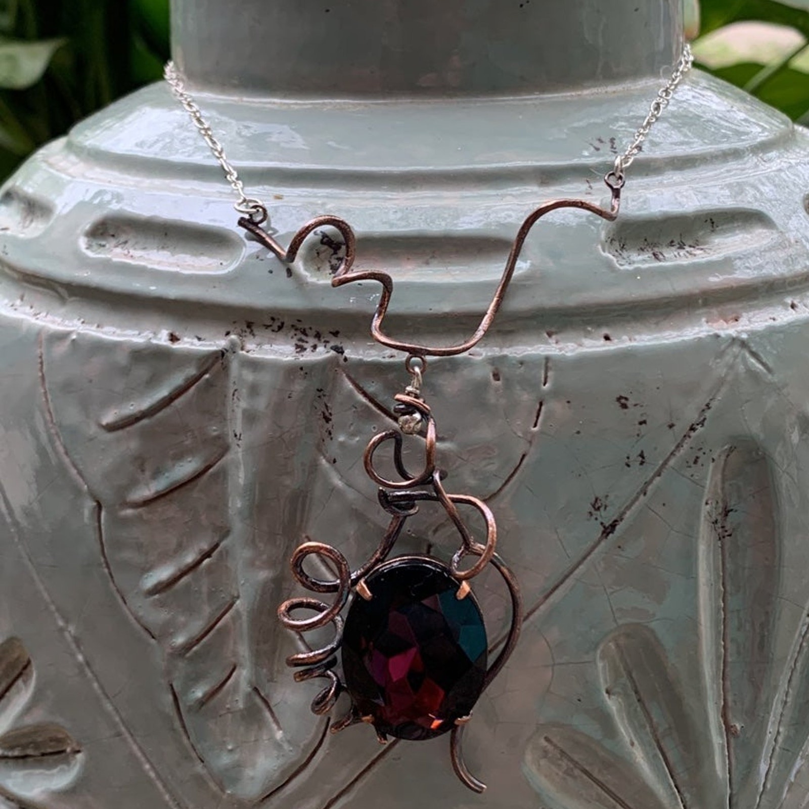Eclectic Artisian Made Sterling Silver And Copper Necklace 18$